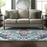 5' X 7' Blue and Ivory Medallion Area Rug