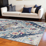 6' X 9' Blue and Ivory Medallion Area Rug