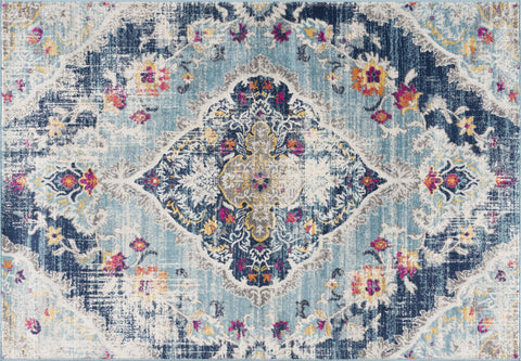 6' X 9' Blue and Ivory Medallion Area Rug