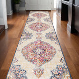 15' Blue And Beige Medallion Runner Rug