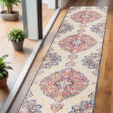 2' X 5' Blue and Beige Medallion Area Rug