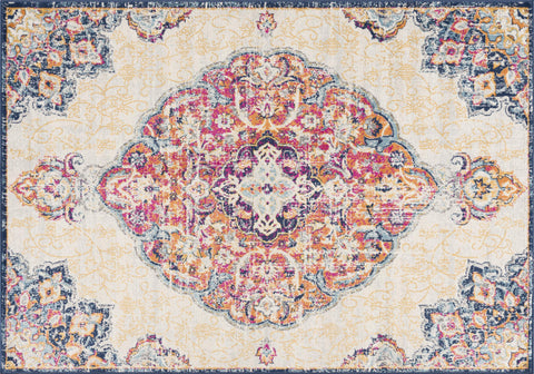 2' X 5' Blue and Beige Medallion Area Rug