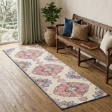 6' Blue And Beige Medallion Runner Rug