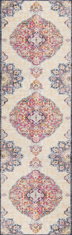 8' Blue And Beige Medallion Runner Rug