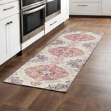 8' Blue And Beige Medallion Runner Rug
