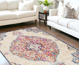 6' X 9' Blue and Beige Medallion Area Rug