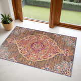 2' X 4' Rustic Orange Medallion Area Rug