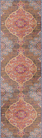 2' X 8' Rustic Orange Medallion Runner Rug