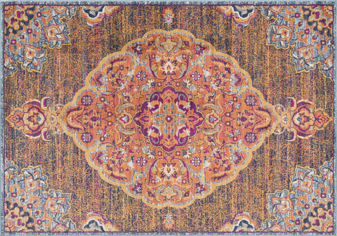 5' X 8' Rustic Orange Medallion Area Rug