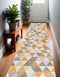 13' Yellow And Ivory Geometric Runner Rug
