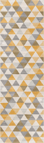 6' Yellow And Ivory Geometric Runner Rug