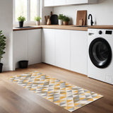 8' Yellow And Ivory Geometric Runner Rug