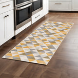 8' Yellow And Ivory Geometric Runner Rug