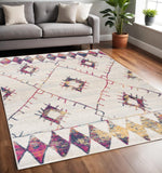 5' X 8' Cream Damask Area Rug