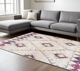 7' X 10' Cream Damask Area Rug