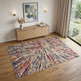 4' X 6' Cream Celestial Burst Abstract Area Rug