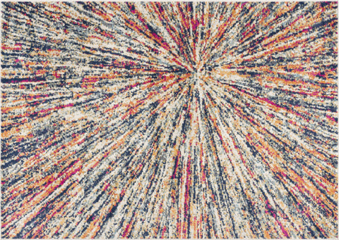 7' X 10' Cream Celestial Burst Abstract Area Rug