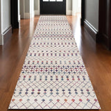 13' Blue And Ivory Ikat Runner Rug