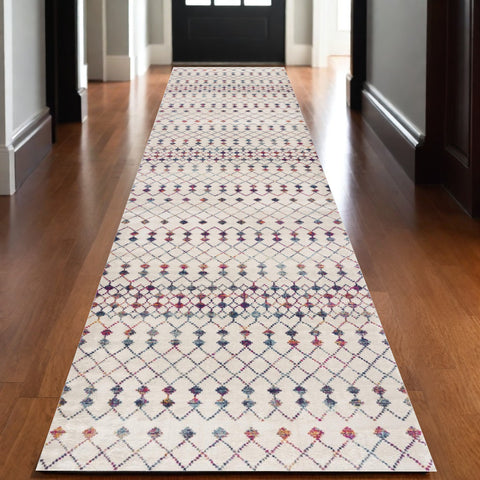 15' Blue And Ivory Ikat Runner Rug