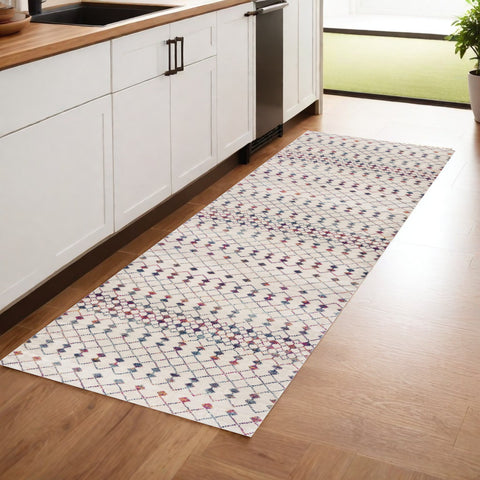 8' Blue And Ivory Ikat Runner Rug