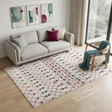 5' X 8' White Modern Geometric Grid Area Rug