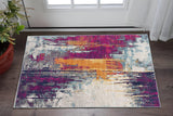 2' X 5' Gray Ivory And Magenta Abstract Area Rug