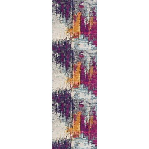 6' Gray Ivory And Magenta Abstract Runner Rug