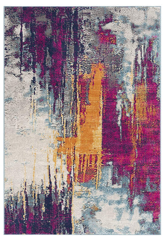 3' X 5' Gray Ivory And Magenta Abstract Area Rug