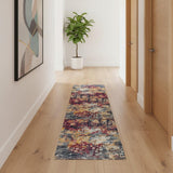 10' Magenta and Gold Abstract Runner Rug
