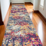 13' Blue And Gold Abstract Runner Rug