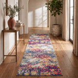 13' Blue And Gold Abstract Runner Rug