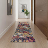 15' Blue And Ivory Abstract Runner Rug