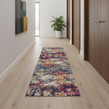20' Blue And Ivory Abstract Runner Rug