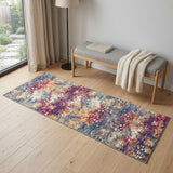 6' Blue And Ivory Abstract Runner Rug