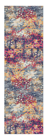8' Blue And Ivory Abstract Runner Rug