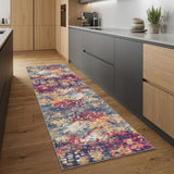 8' Blue And Ivory Abstract Runner Rug
