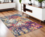 4' X 6' Teal and Gold Abstract Washable Area Rug