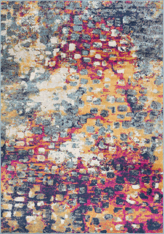 5' X 7' Blue and Gold Abstract Area Rug