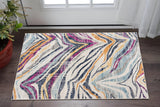 2' X 5' Blue and Gold Abstract Area Rug