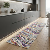 8' Blue And Gold Abstract Runner Rug