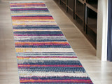 10' Blue And Ivory Striped Runner Rug
