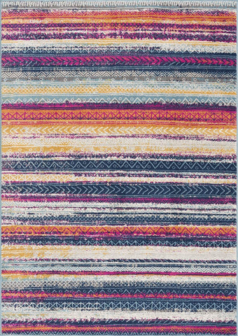 2' X 5' Blue And Ivory Striped Area Rug