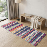 2' X 5' Blue And Ivory Striped Area Rug