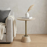 24" Beige Solid and Manufactured Wood Round End Table