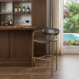 30" Brown And Gold Faux Leather And Steel Bar Height Bar Chair