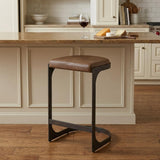 29" Brown And Black Leather And Genuine Leather And Metal Backless Counter Height Bar Chair