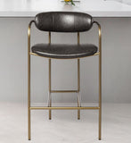 29" Brown and Gold Leather and Metal Low Back Bar Chair