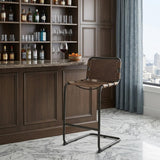 35" Brown And Black Leather And Metal Bar Height Bar Chair