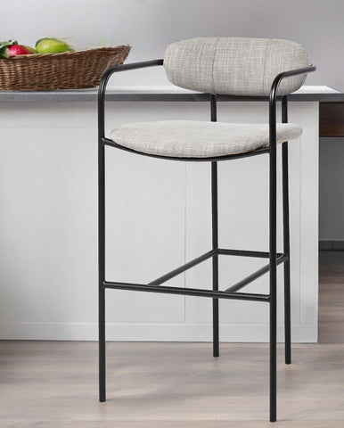 29" Gray and Black Fabric and Steel Bar Height Bar Chair