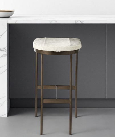 35" Gold Leather and Metal Backless Bar Chair